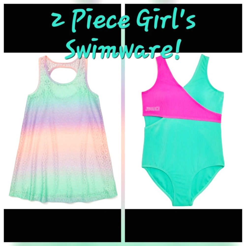 Justice Girl's One-Piece Swimsuit & Coverup Set - S (7/8) - **NWT**